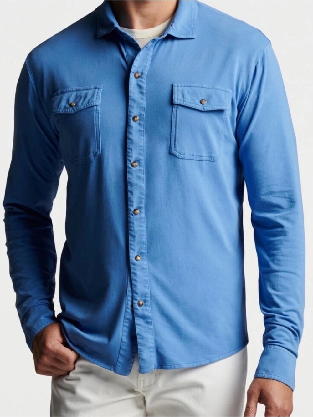 Peter Millar Men’s Crown Blue Granite Lava Wash Jersey Shirt Medium Snap Button